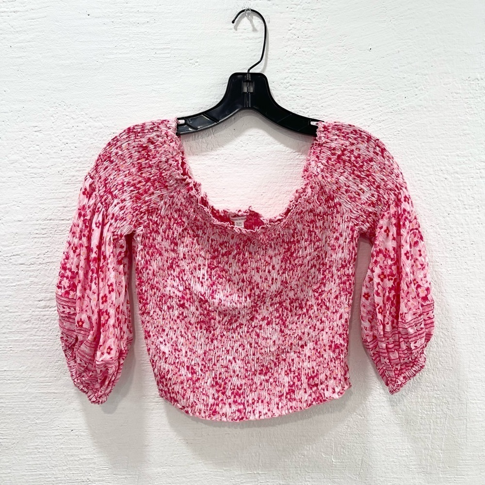 Poupette St Barth Ariel Smocked Off-the-Shoulder Crop Top Size S/M - Picture 2 of 5